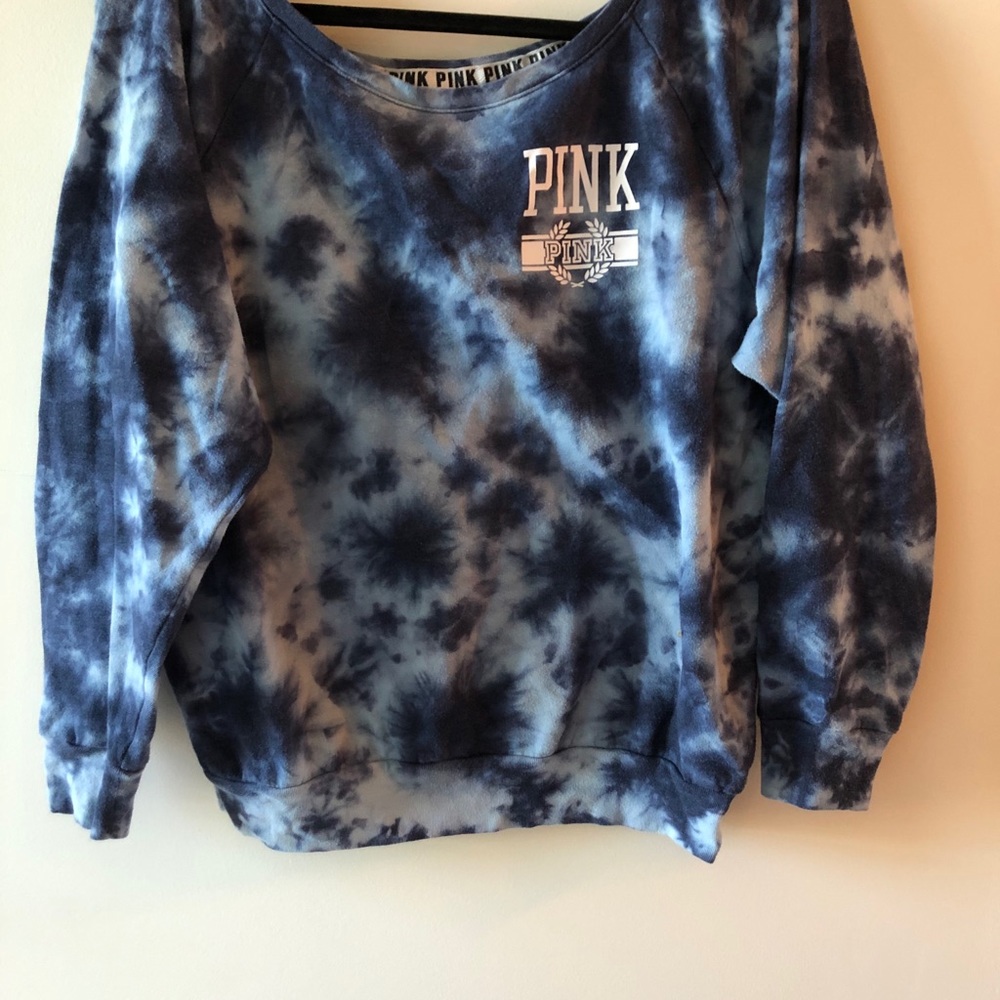 PINK a little bit off the shoulder tie dye sweater